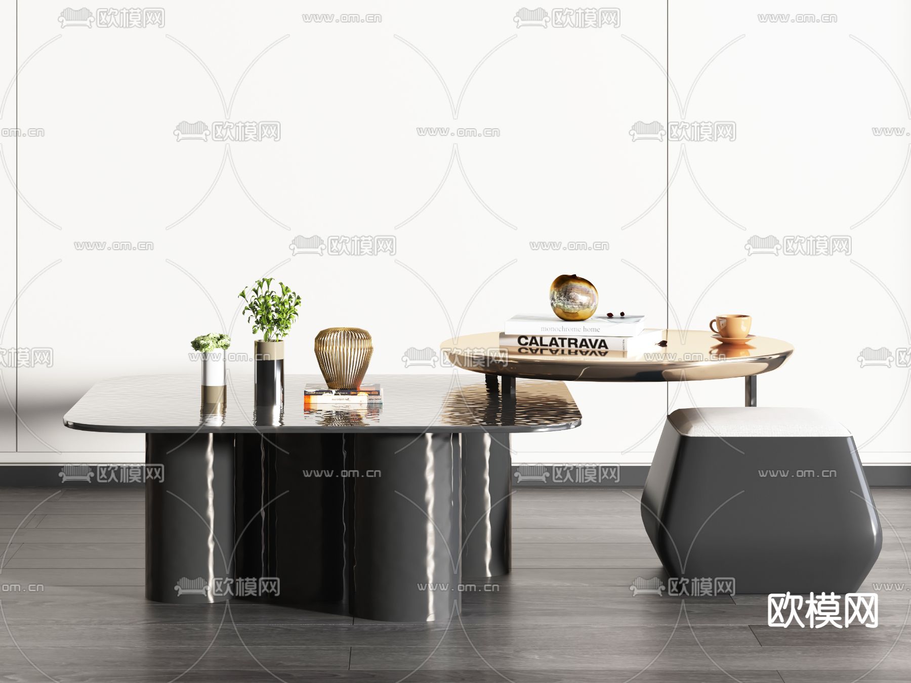 现代轻奢子母茶几3d模型下载