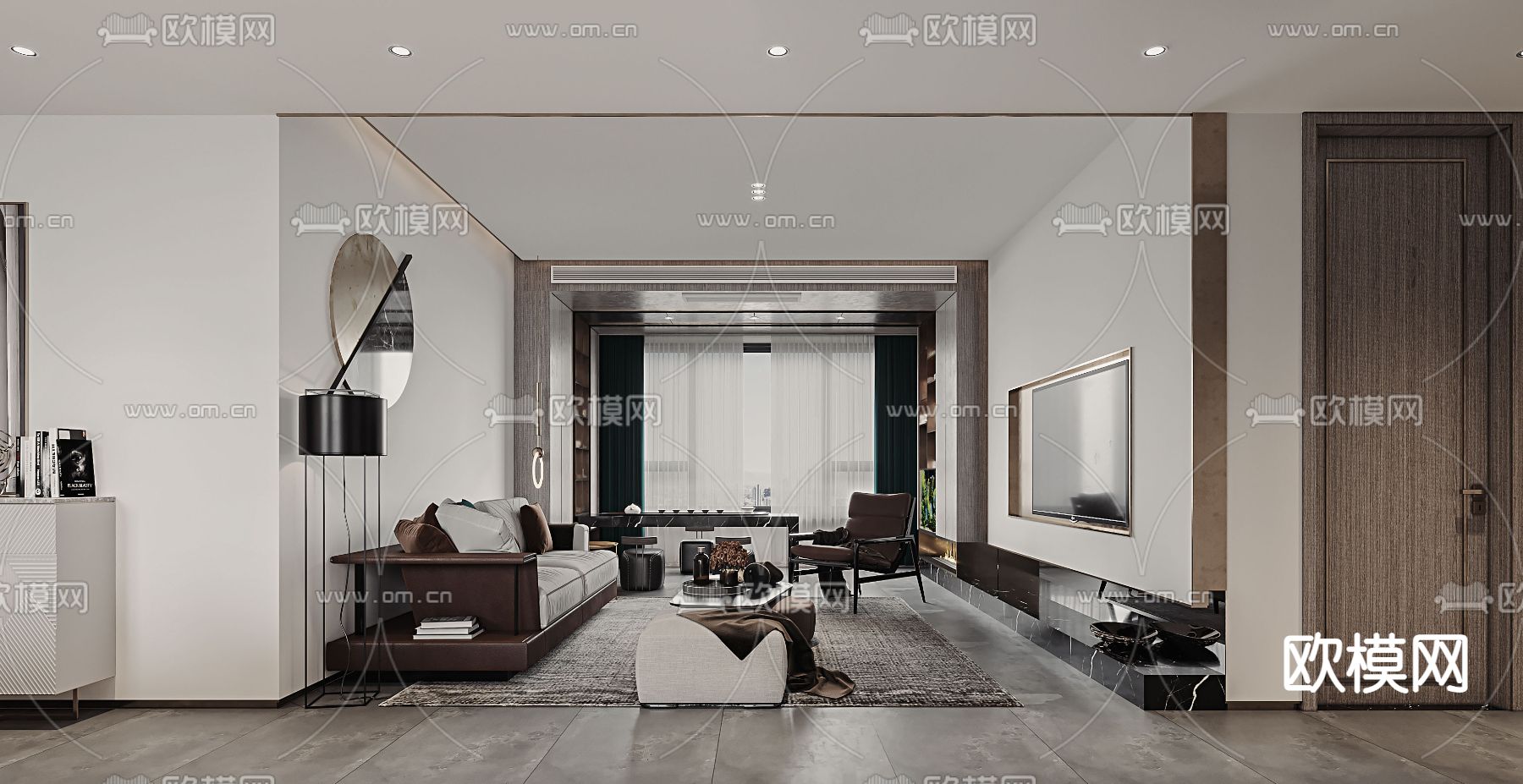 现代轻奢客餐厅免费3d模型下载（渲染图1）