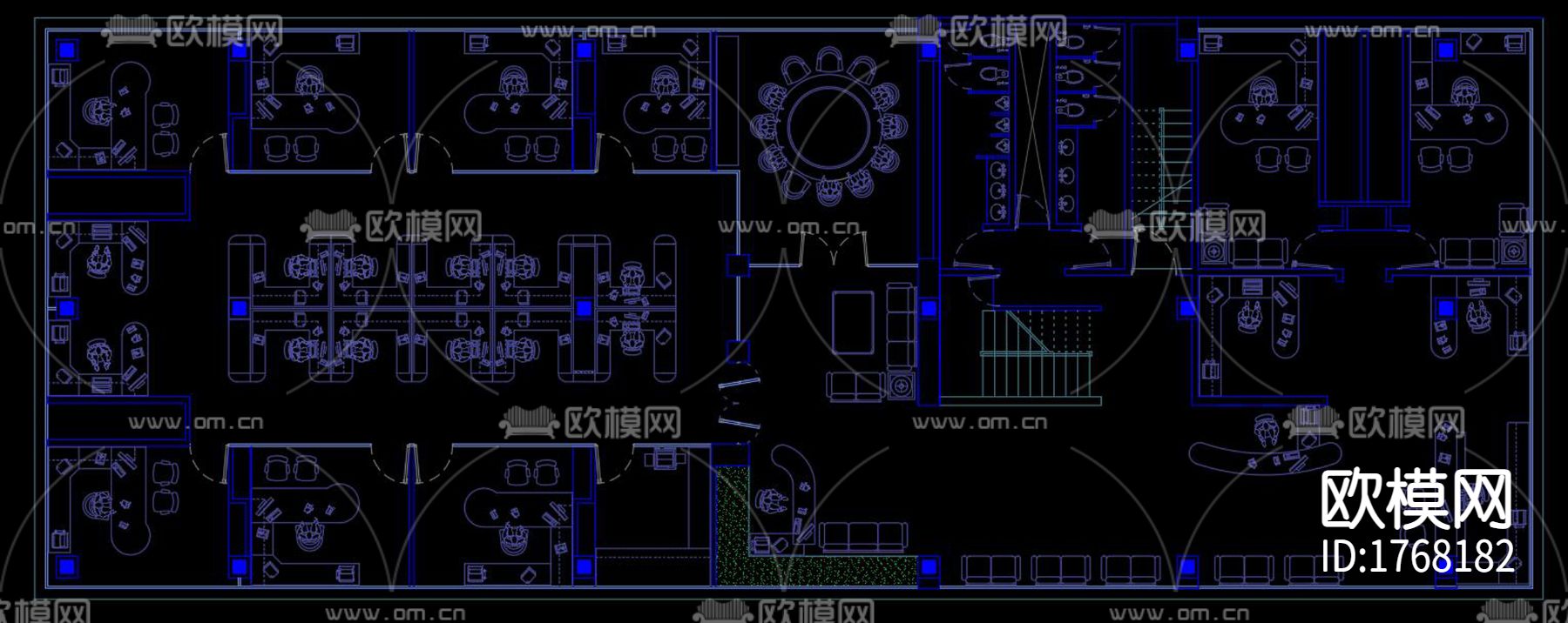 办公室cad施工图下载（渲染图10）