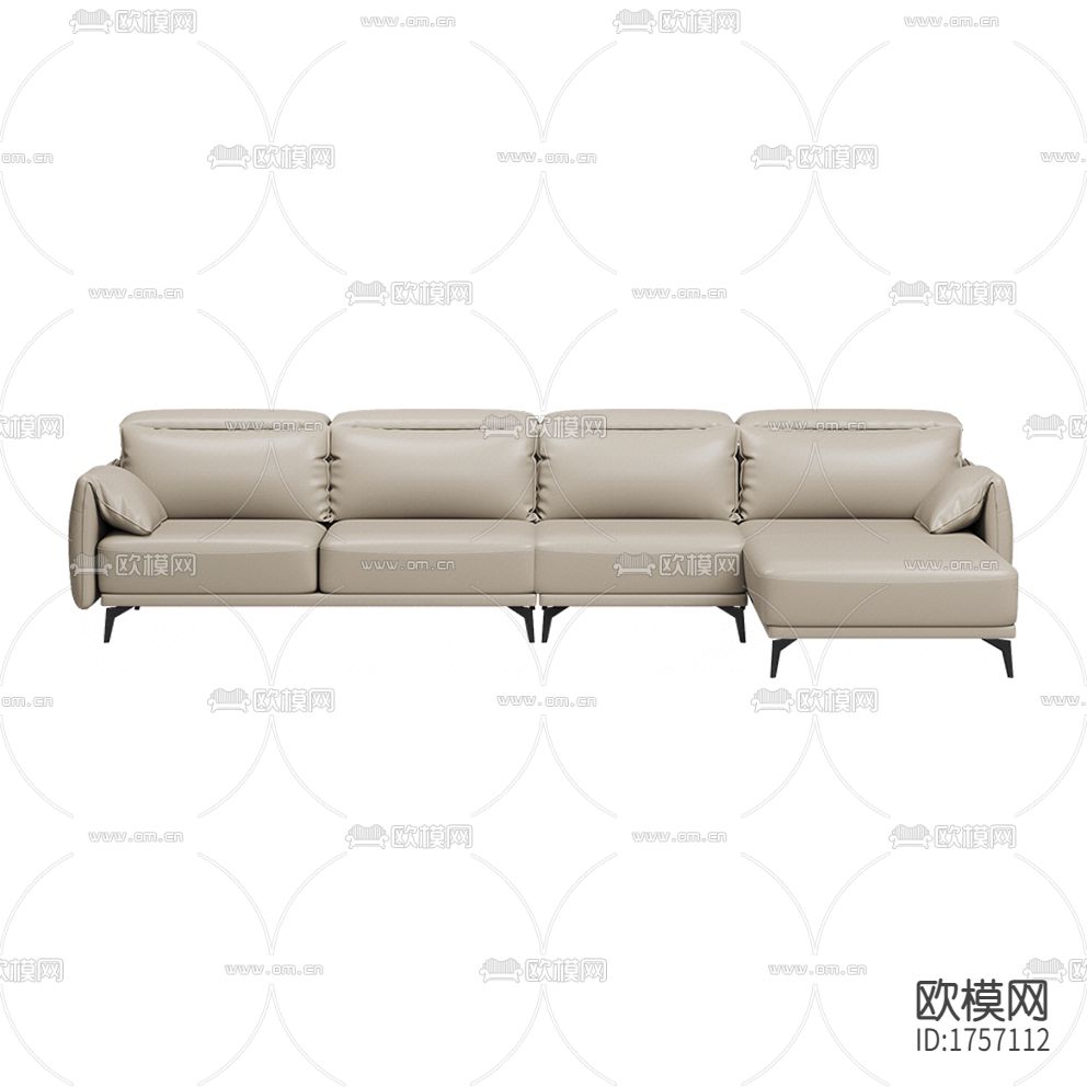 现代简约灰白色皮革转角多人功能沙发下载