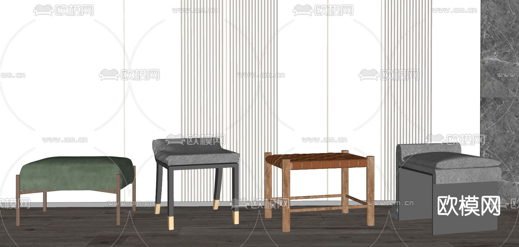 现代布艺凳子su模型下载（渲染图2）