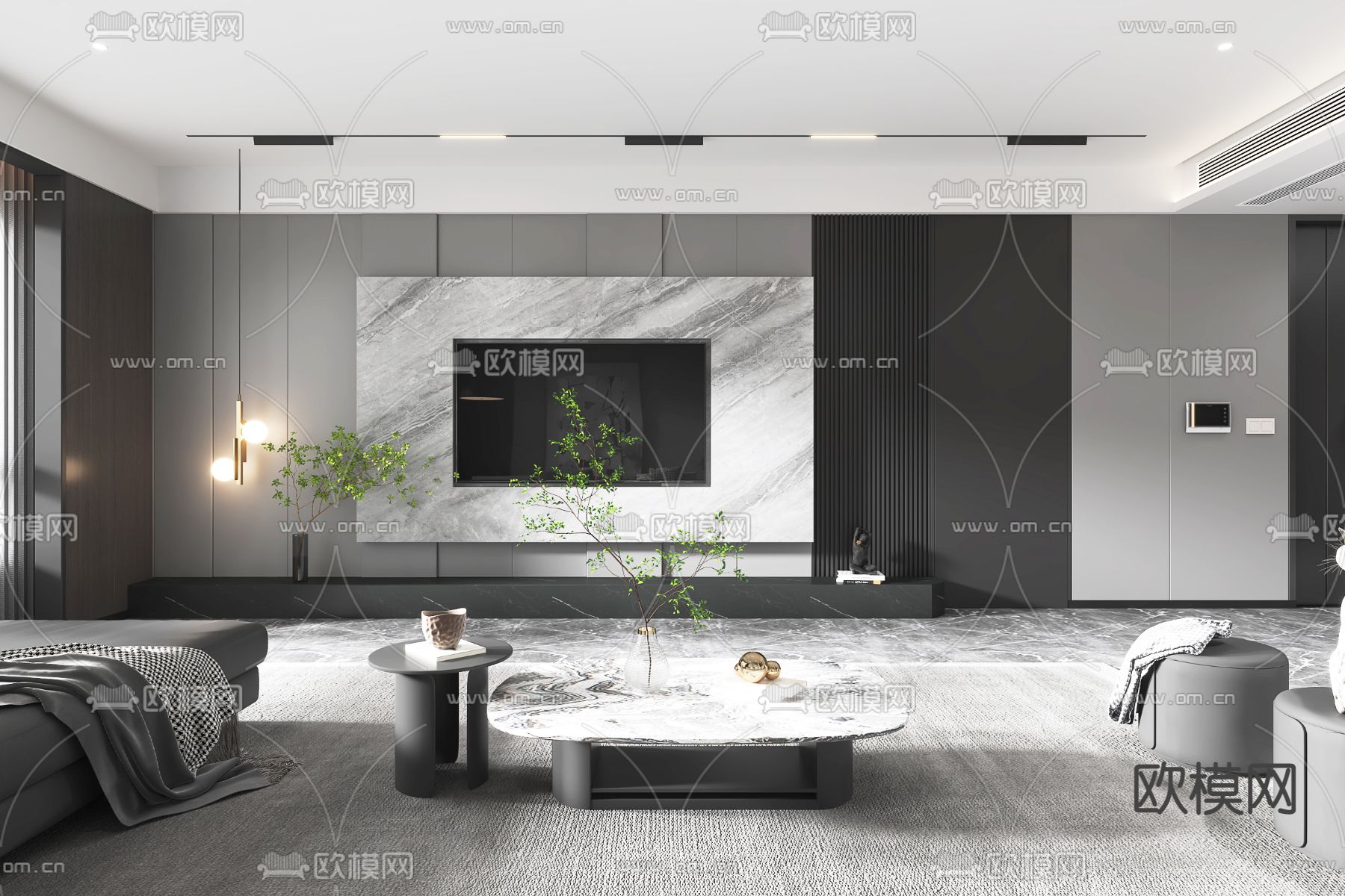 现代高级灰客餐厅3d模型下载（渲染图2）