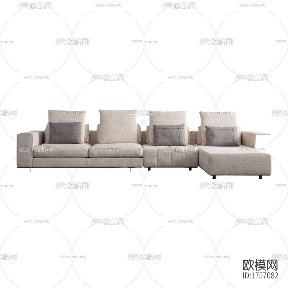 现代灰白色布艺转角多人功能沙发下载