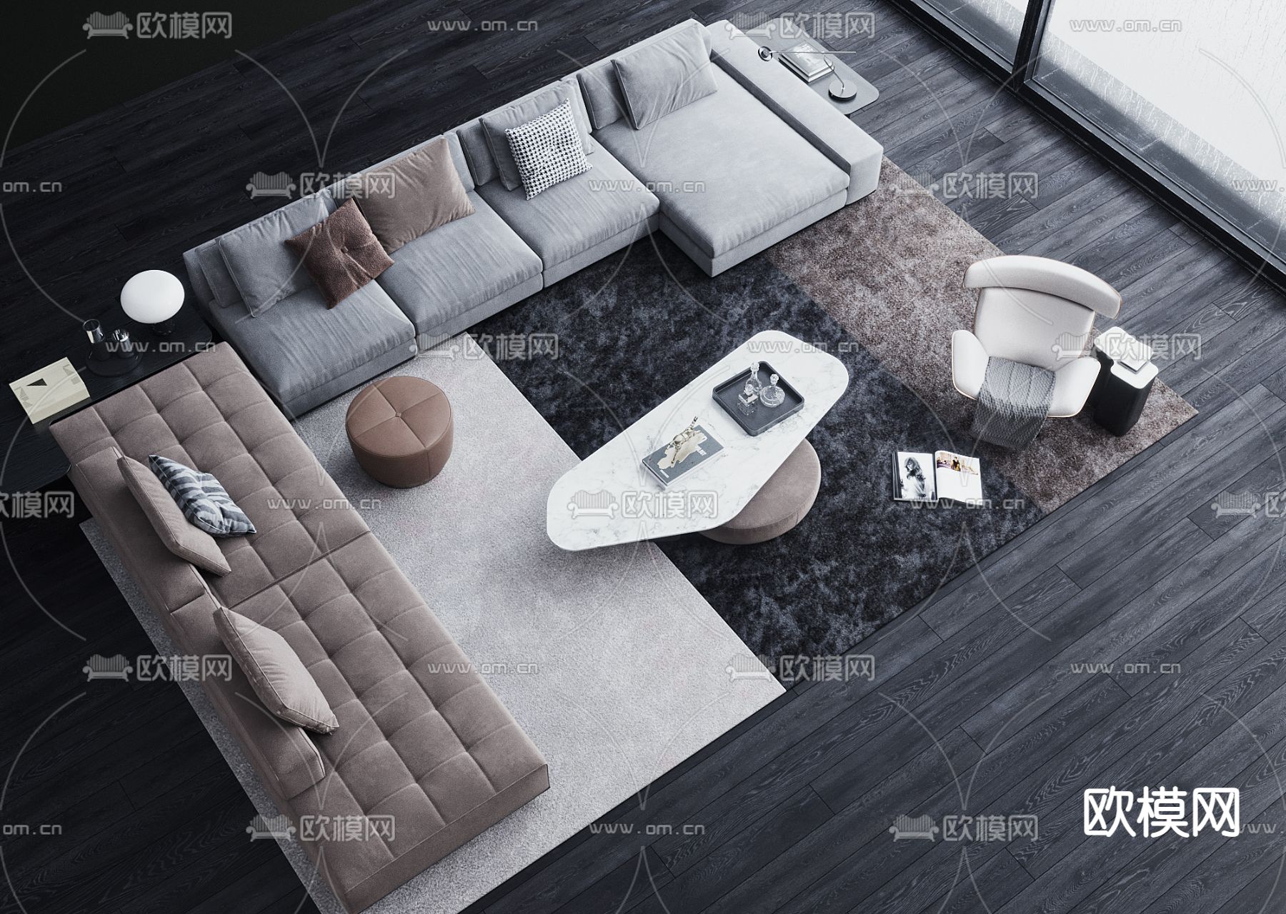 现代布艺组合沙发3d模型