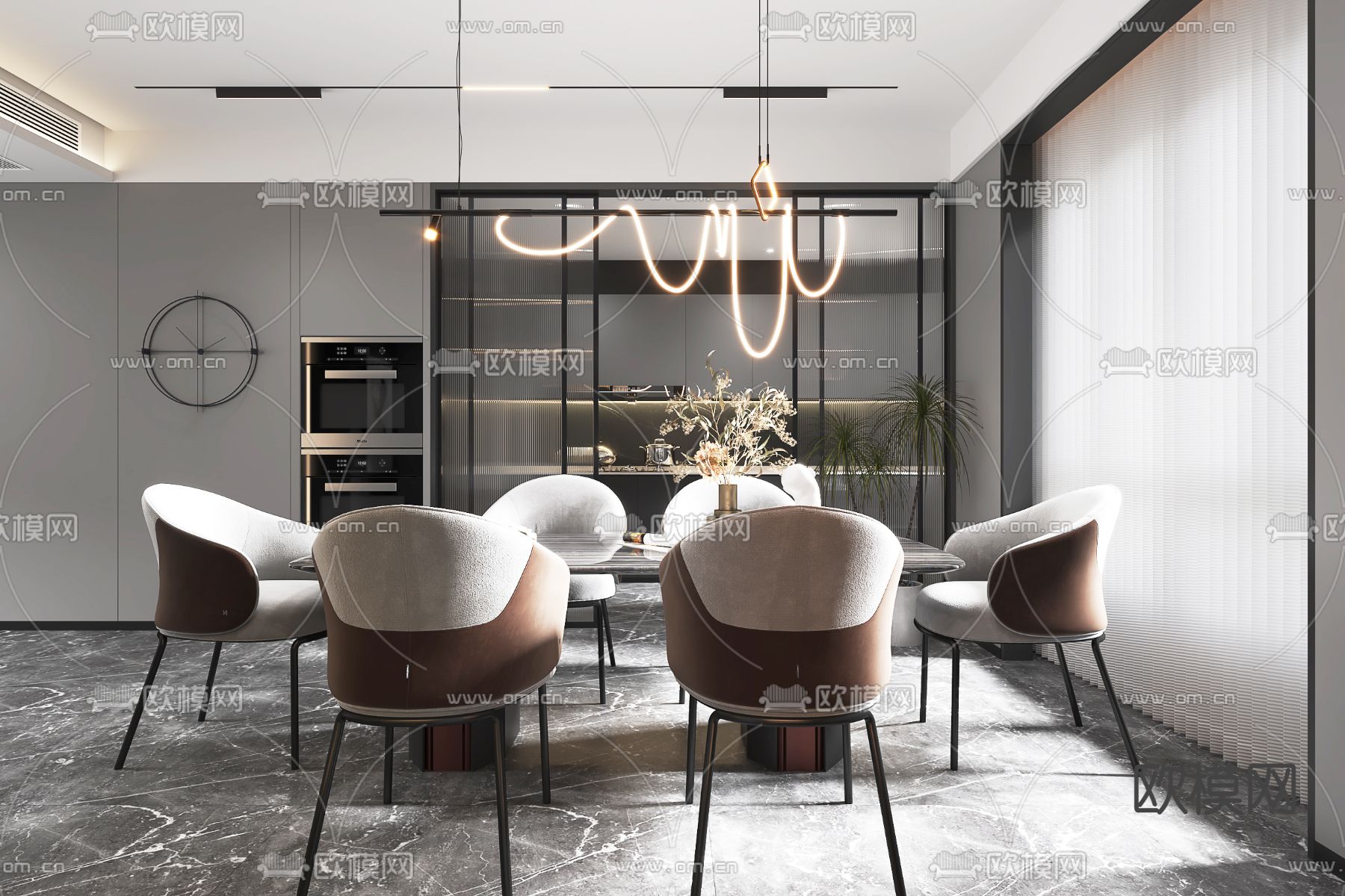 现代高级灰客餐厅3d模型下载（渲染图5）