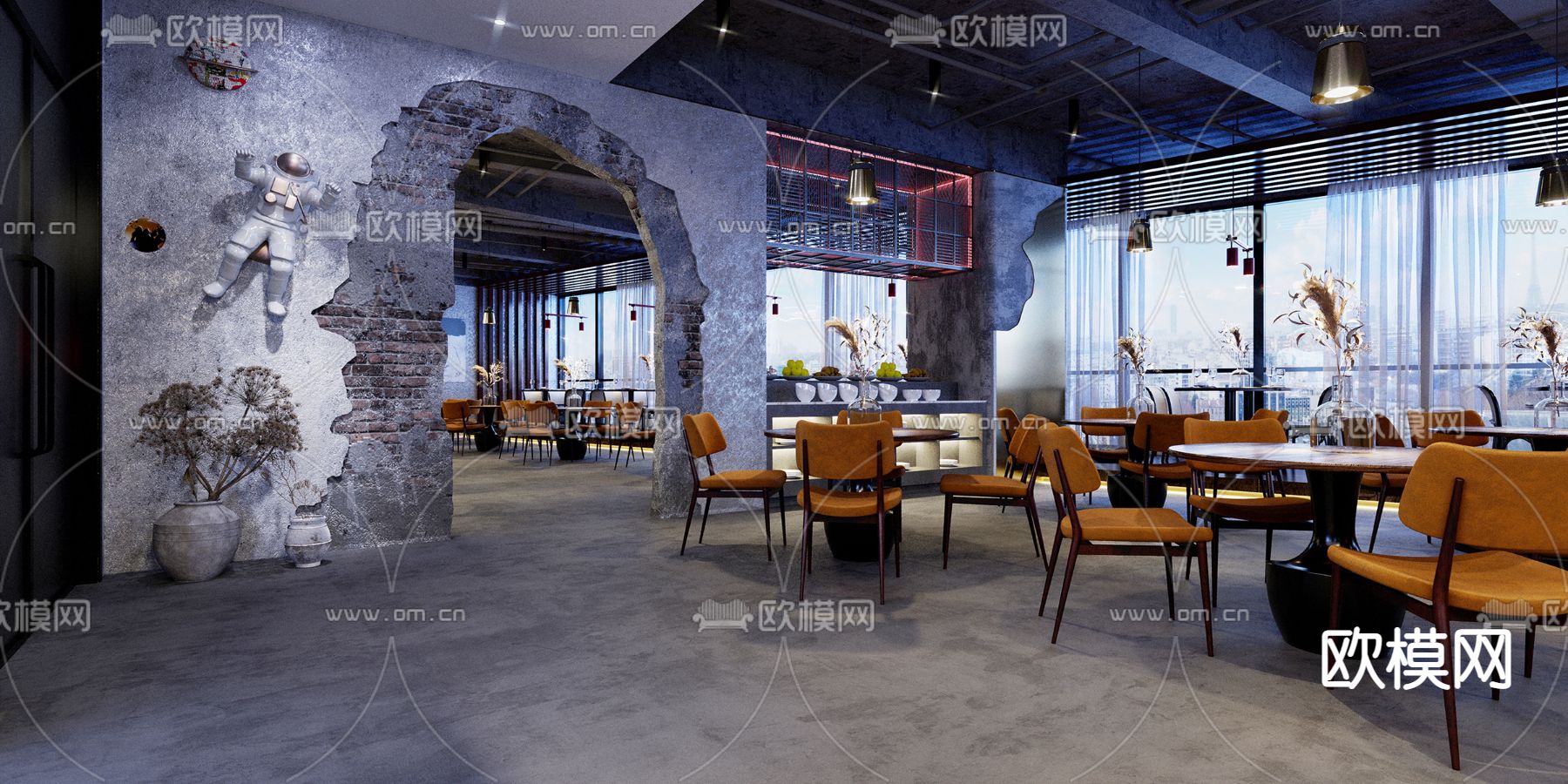 工业风主题餐厅3d模型