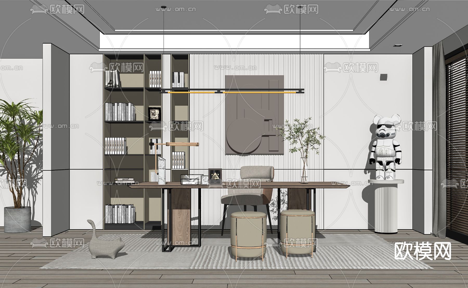 现代书房su模型