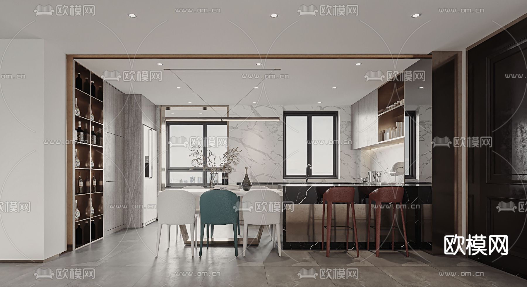 现代轻奢客餐厅免费3d模型下载（渲染图2）