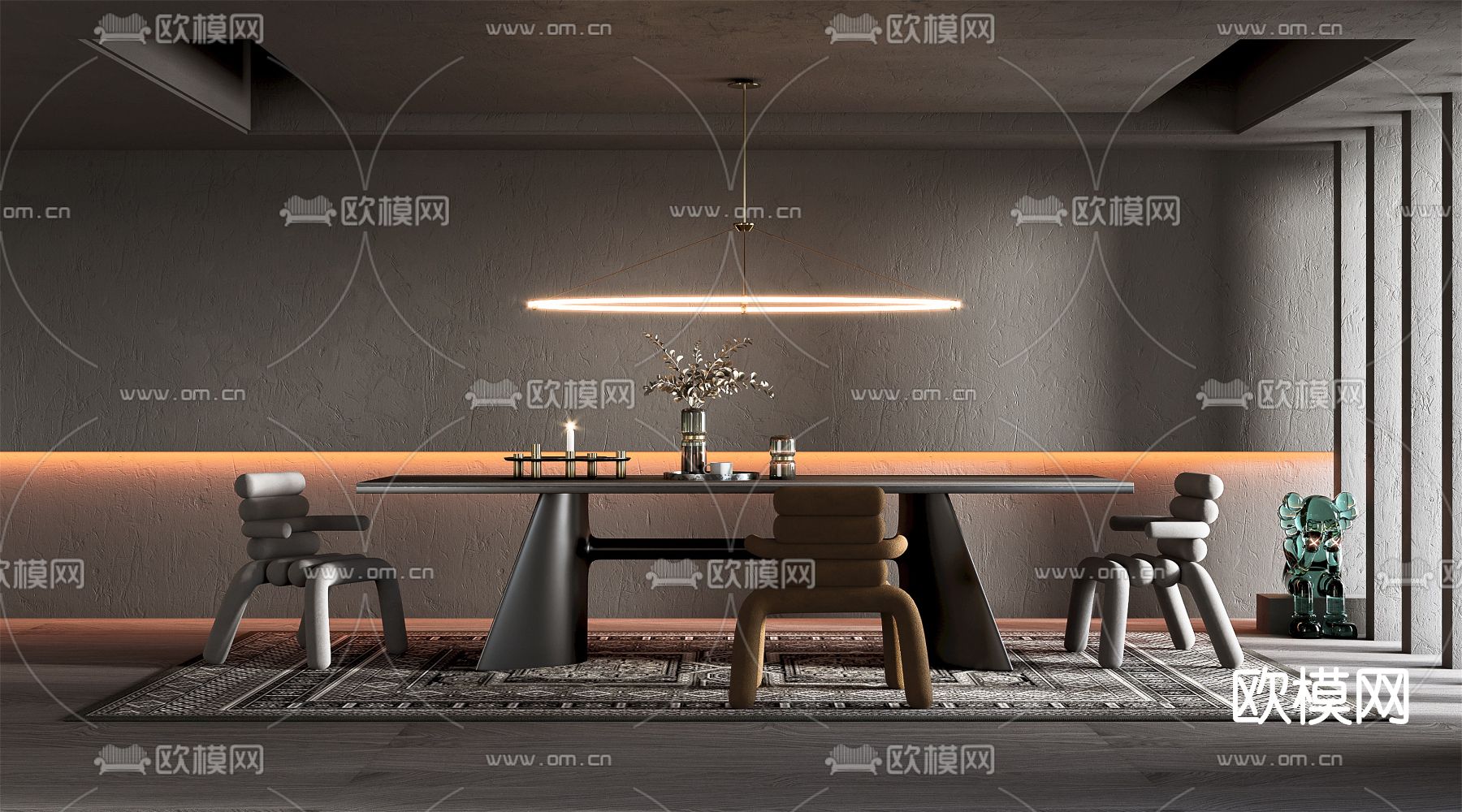 现代大理石餐桌椅su模型