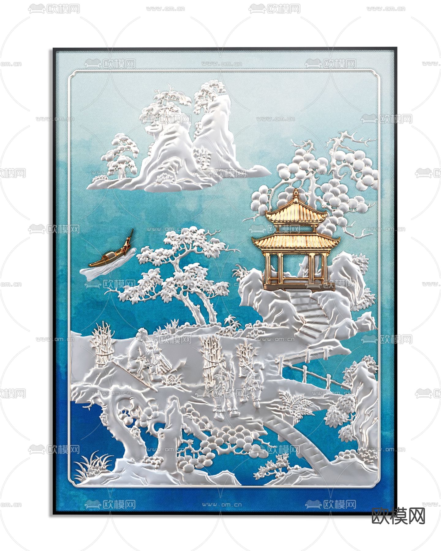 新中式浮雕装饰画3d模型