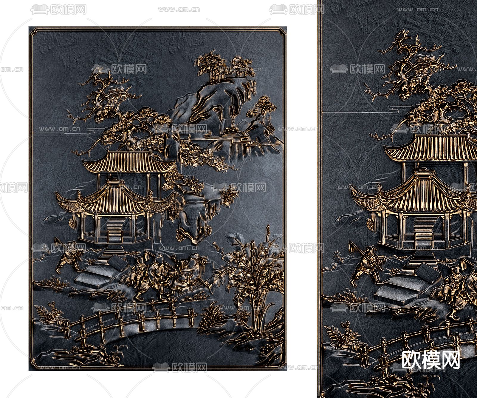 新中式浮雕装饰画3d模型