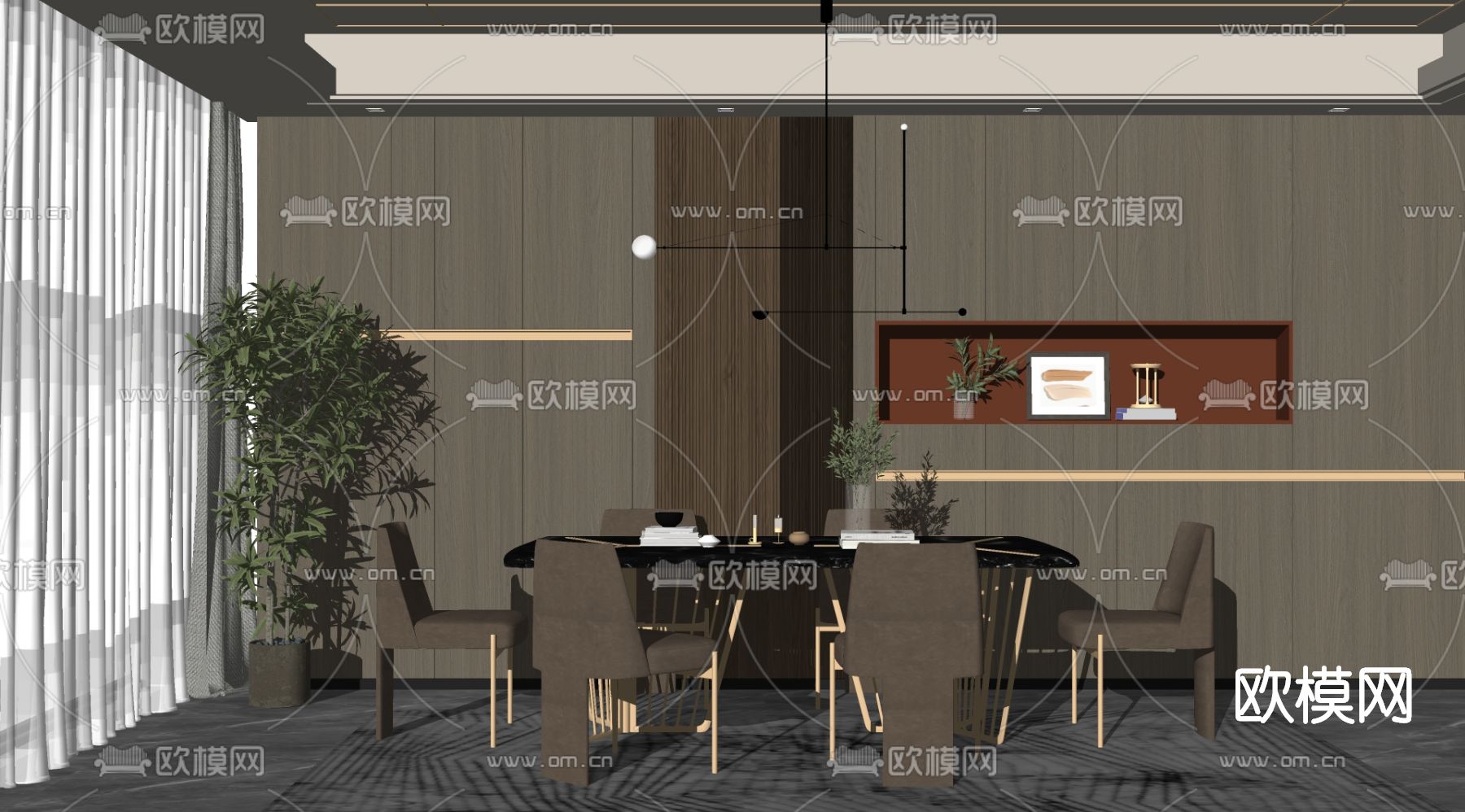 现代大理石餐桌椅su模型