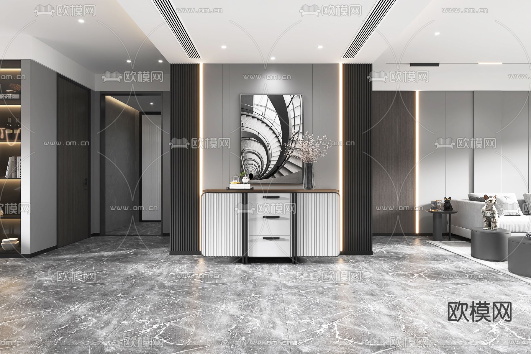 现代高级灰客餐厅3d模型下载（渲染图7）