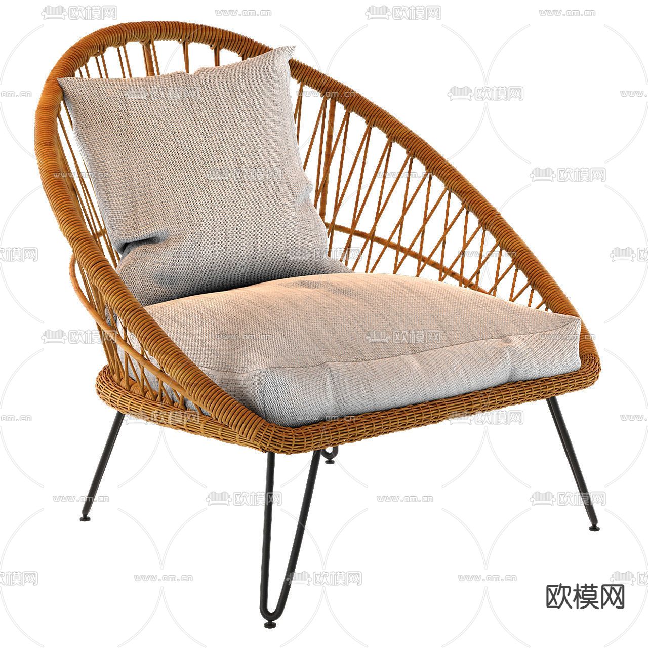 北欧藤编休闲椅3d模型