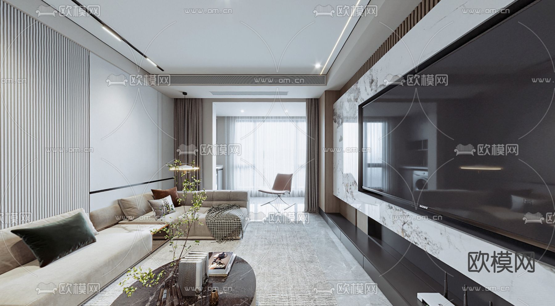 现代客厅餐厅cr全景3d模型