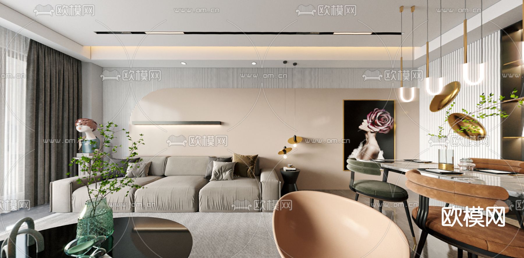 现代客餐厅cr全景3d模型