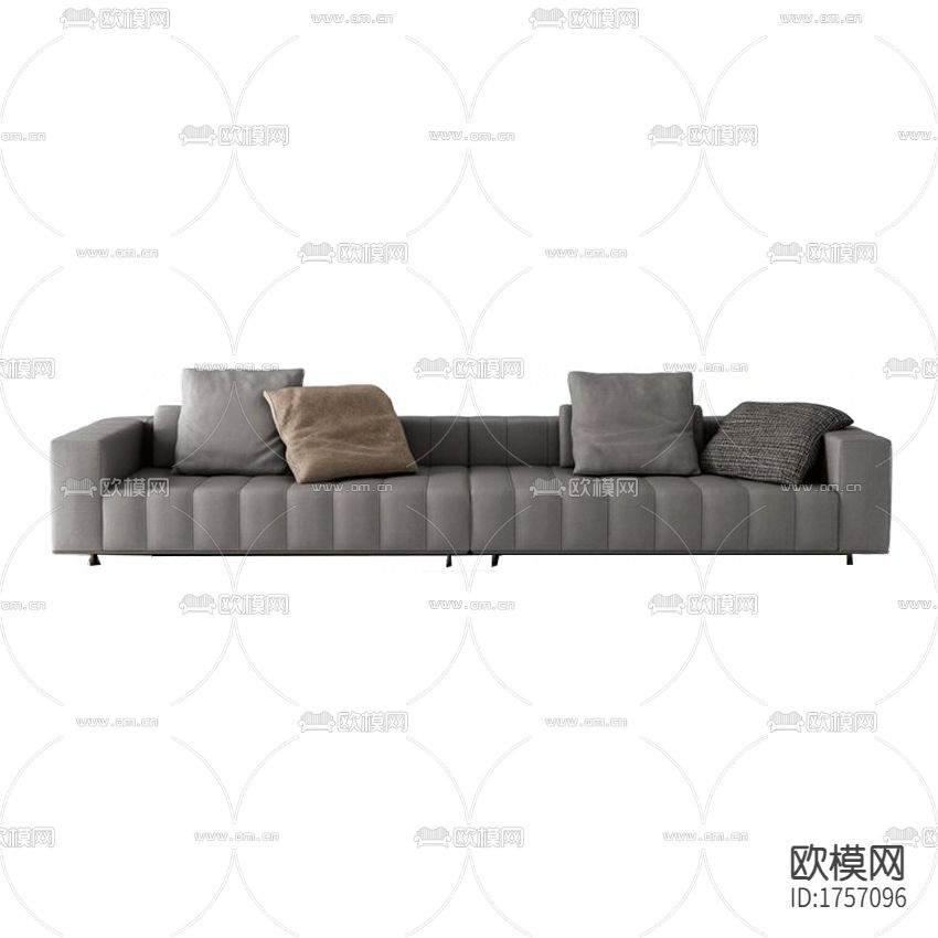 现代简约灰色皮革多人沙发下载