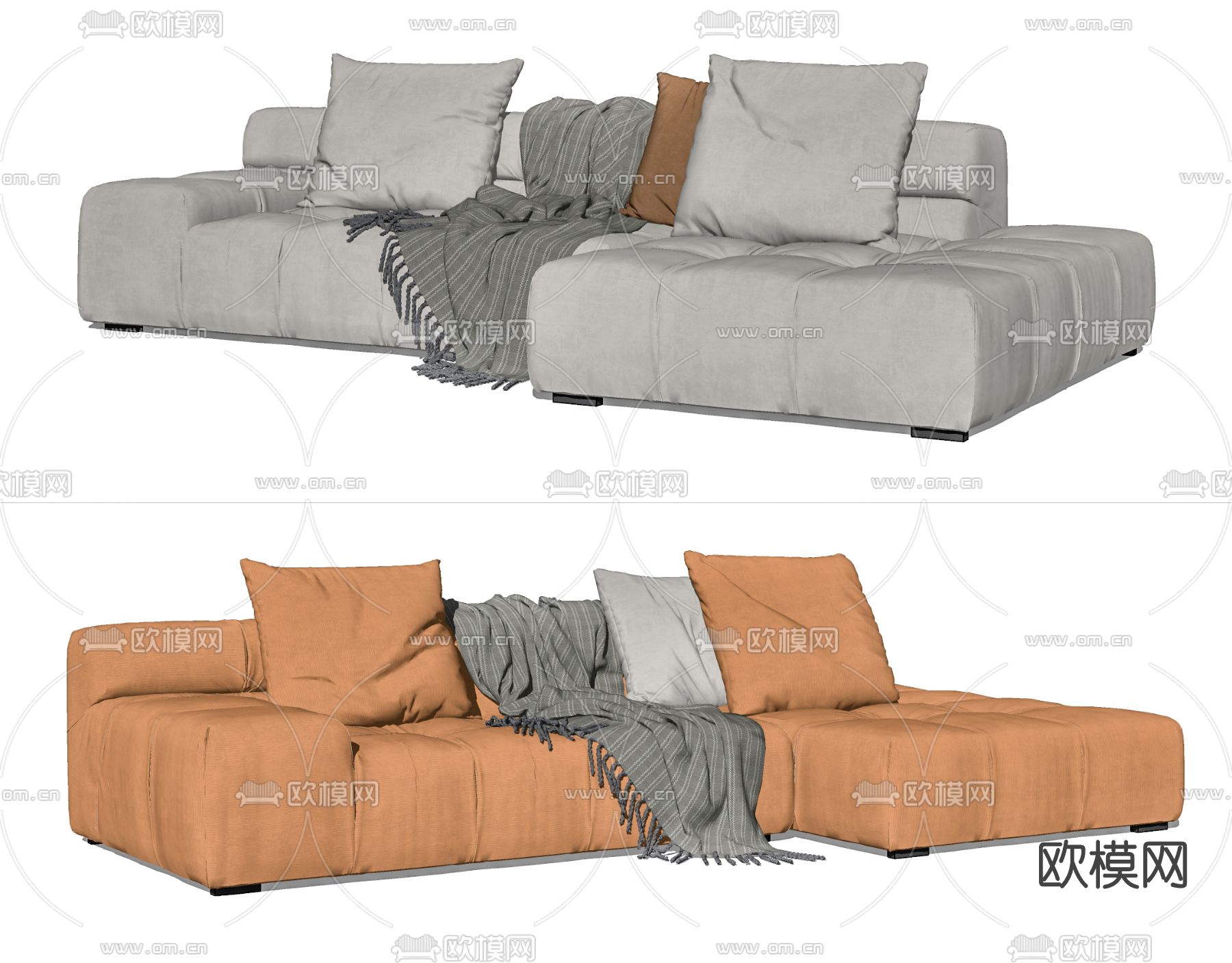 现代布艺多人沙发su模型下载（渲染图2）