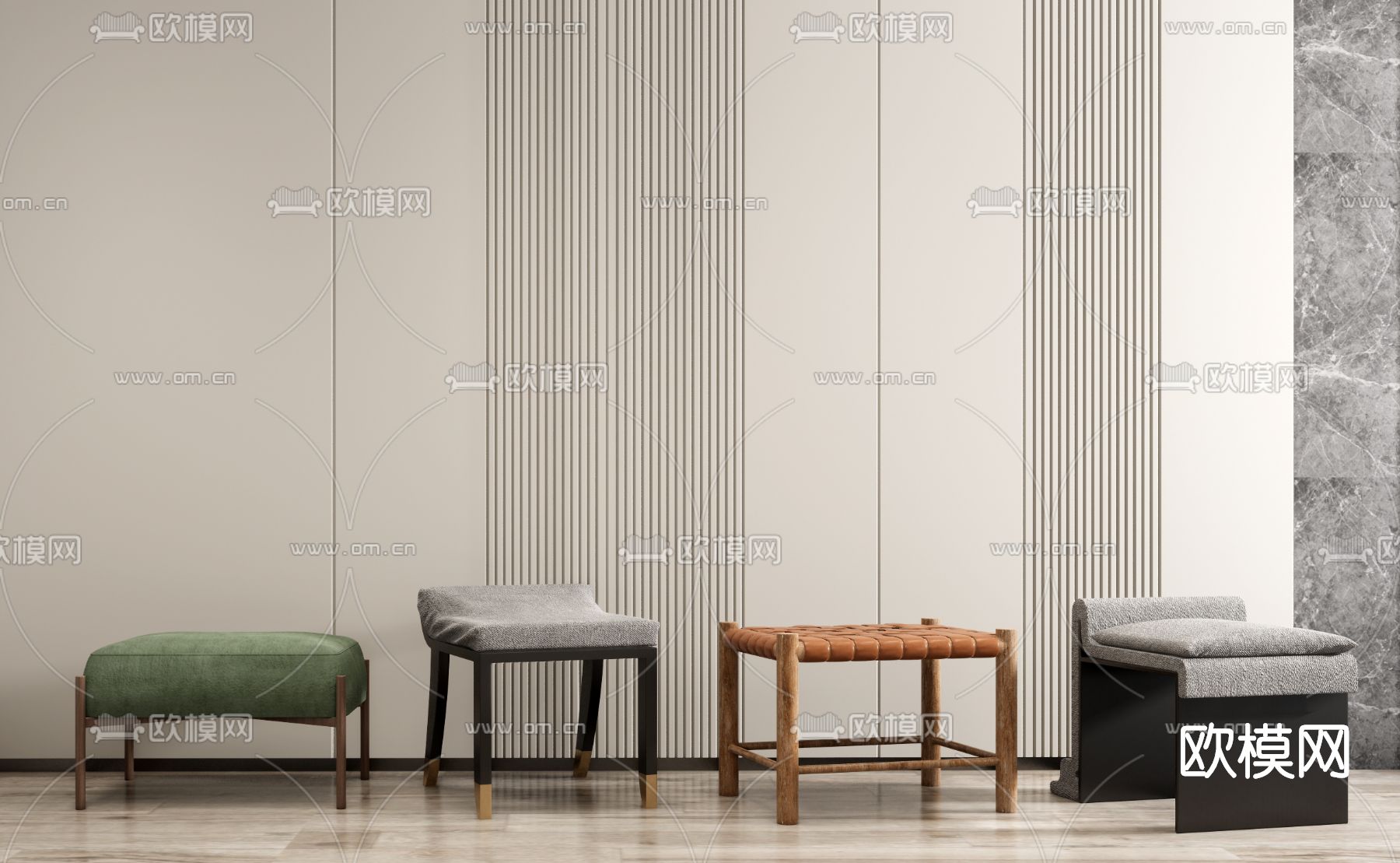 现代布艺凳子su模型下载（渲染图1）