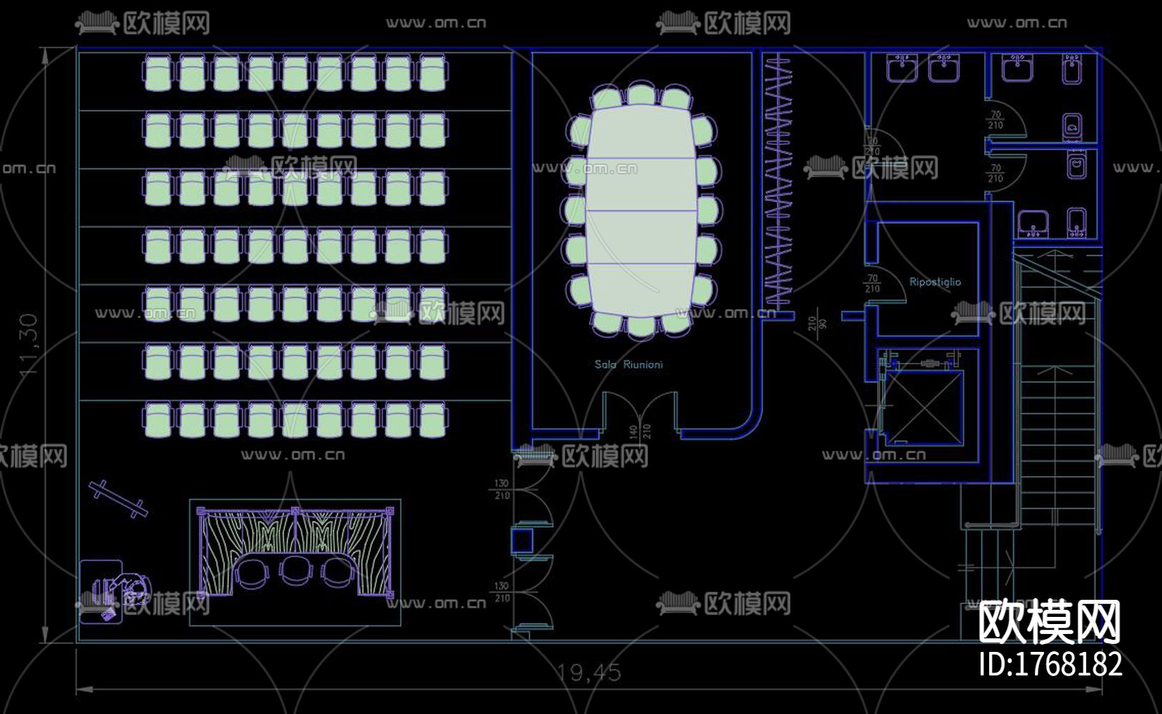办公室cad施工图下载（渲染图9）