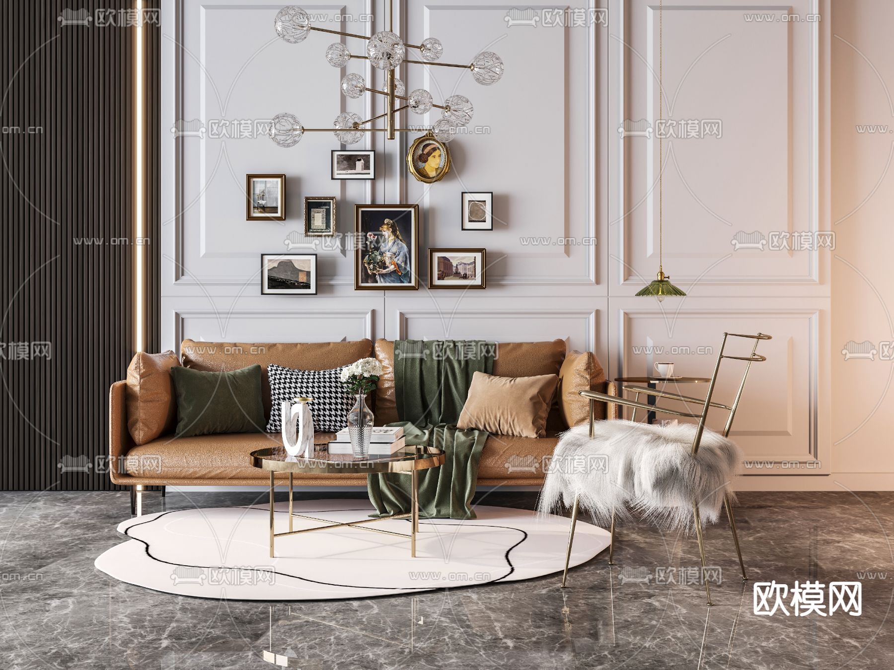 后现代皮革沙发组合3d模型下载