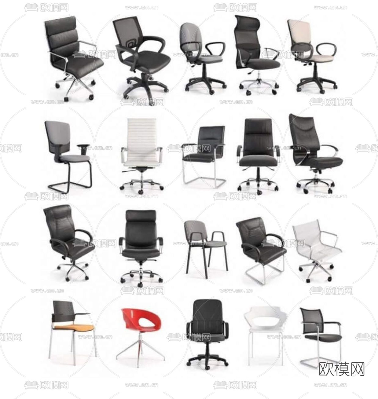 现代皮革办公椅免费3d模型下载