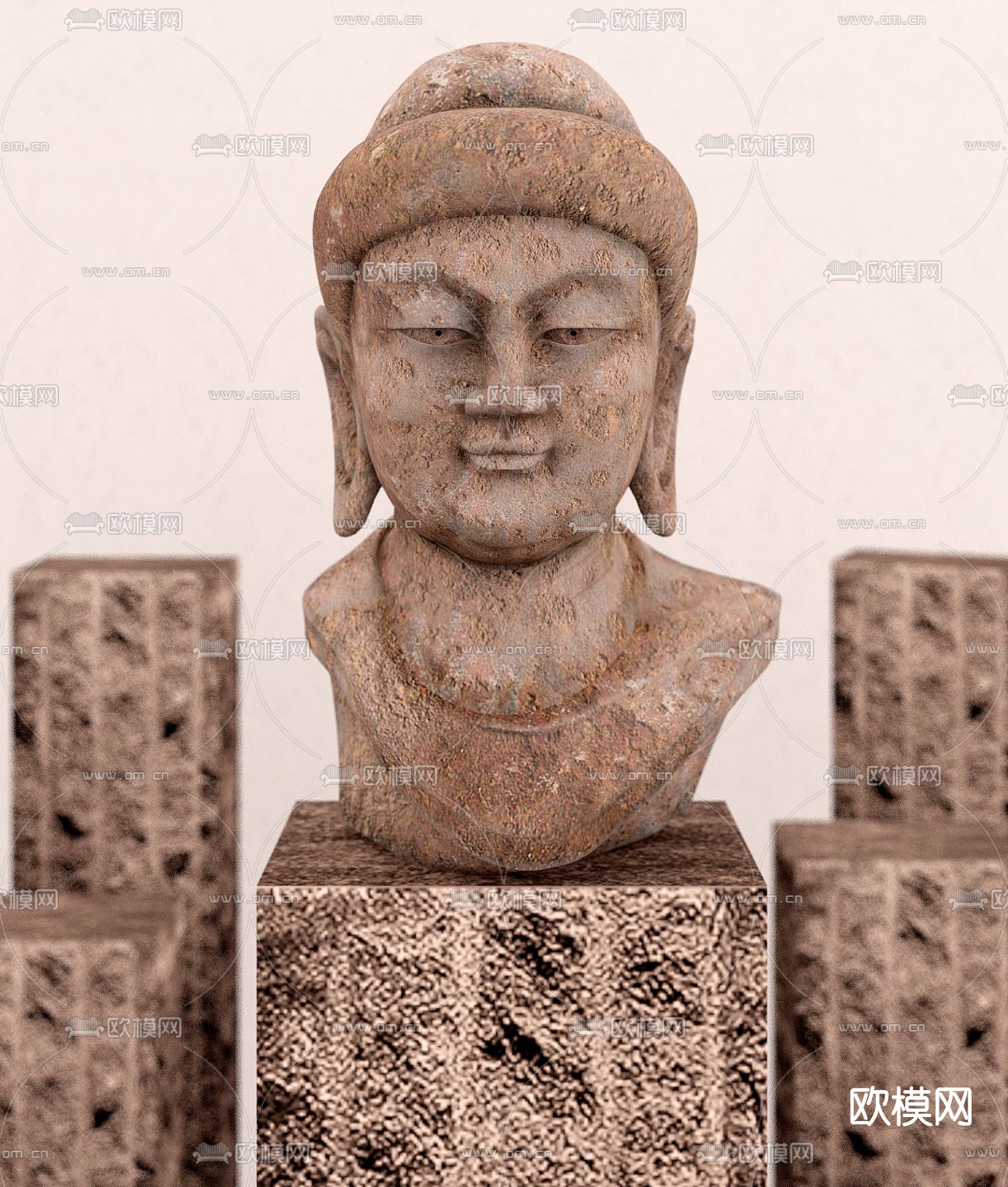 中式佛像雕塑免费3d模型下载