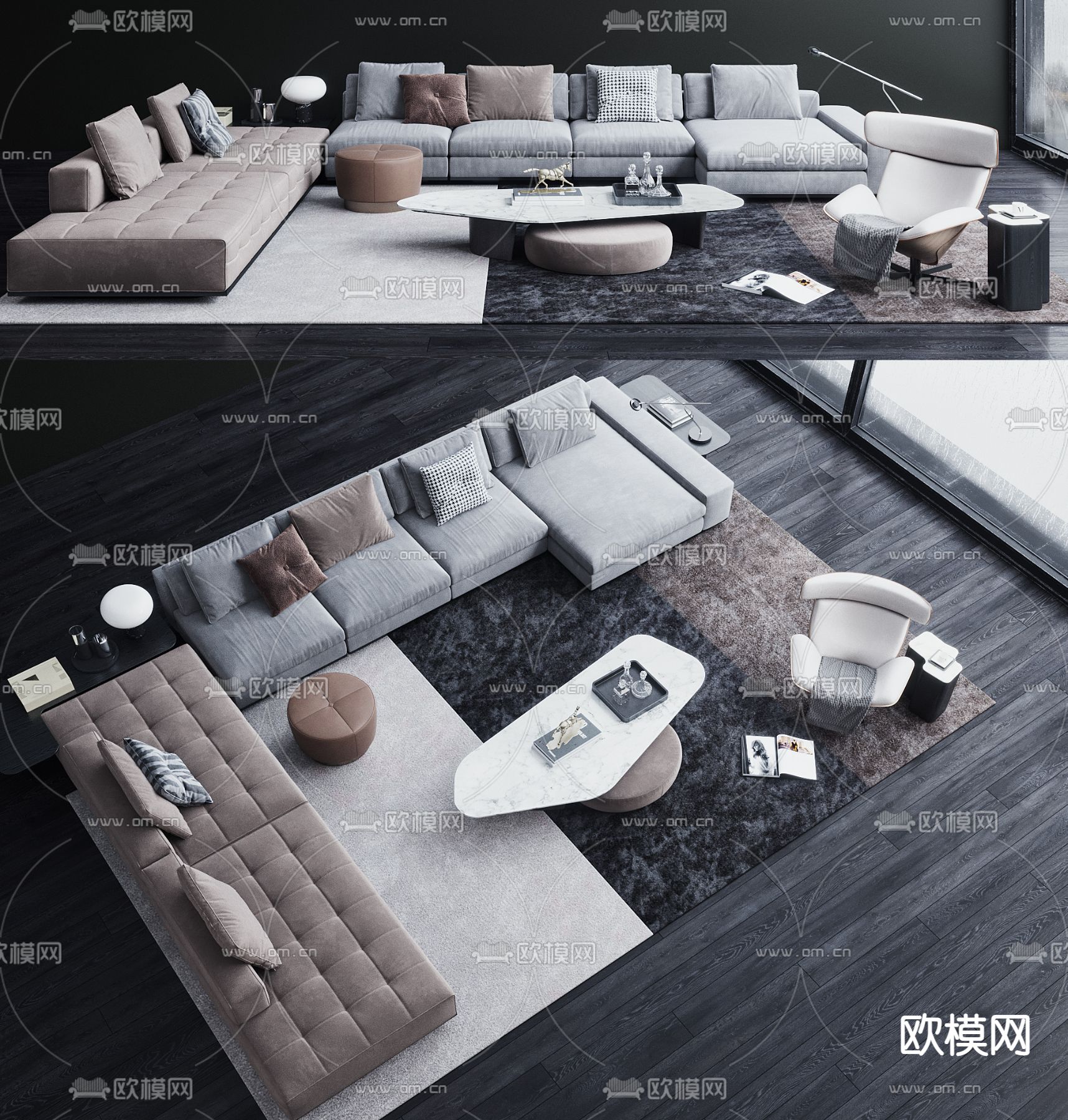 现代布艺组合沙发3d模型