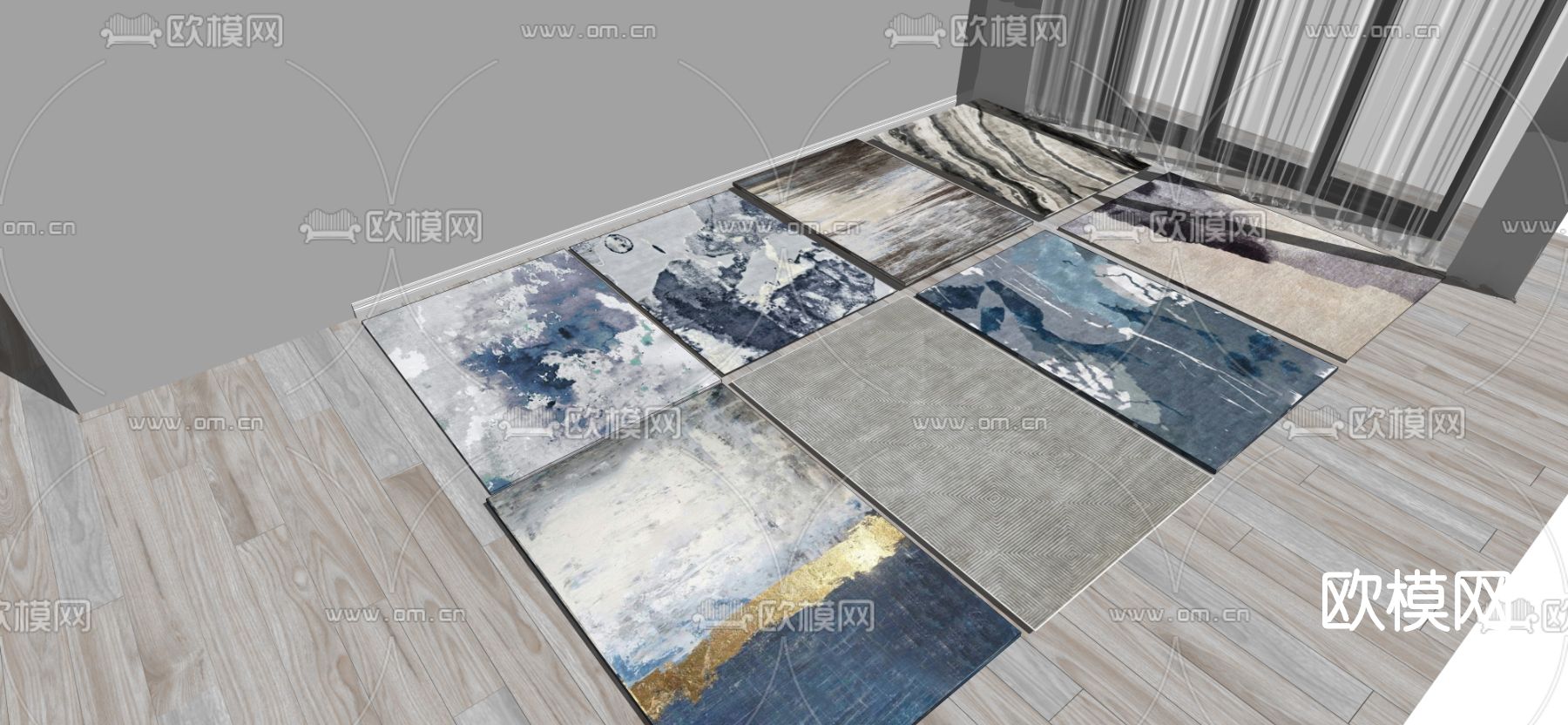 现代布艺地毯su模型下载