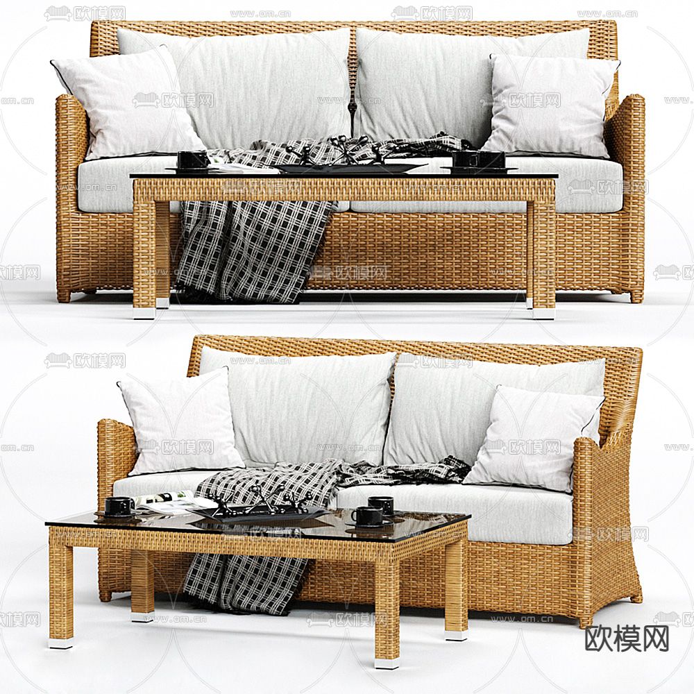 现代编织双人沙发3d模型下载（渲染图1）