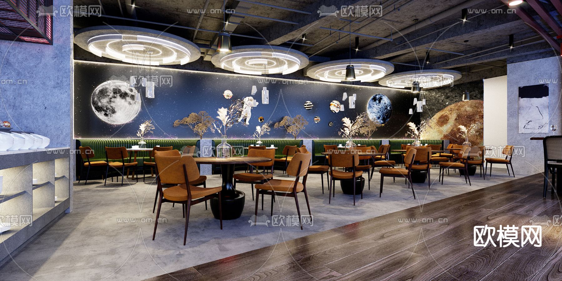 工业风主题餐厅3d模型