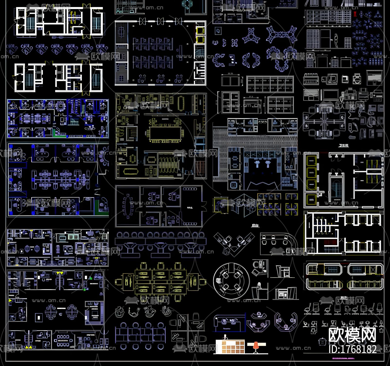 办公室cad施工图下载（渲染图1）