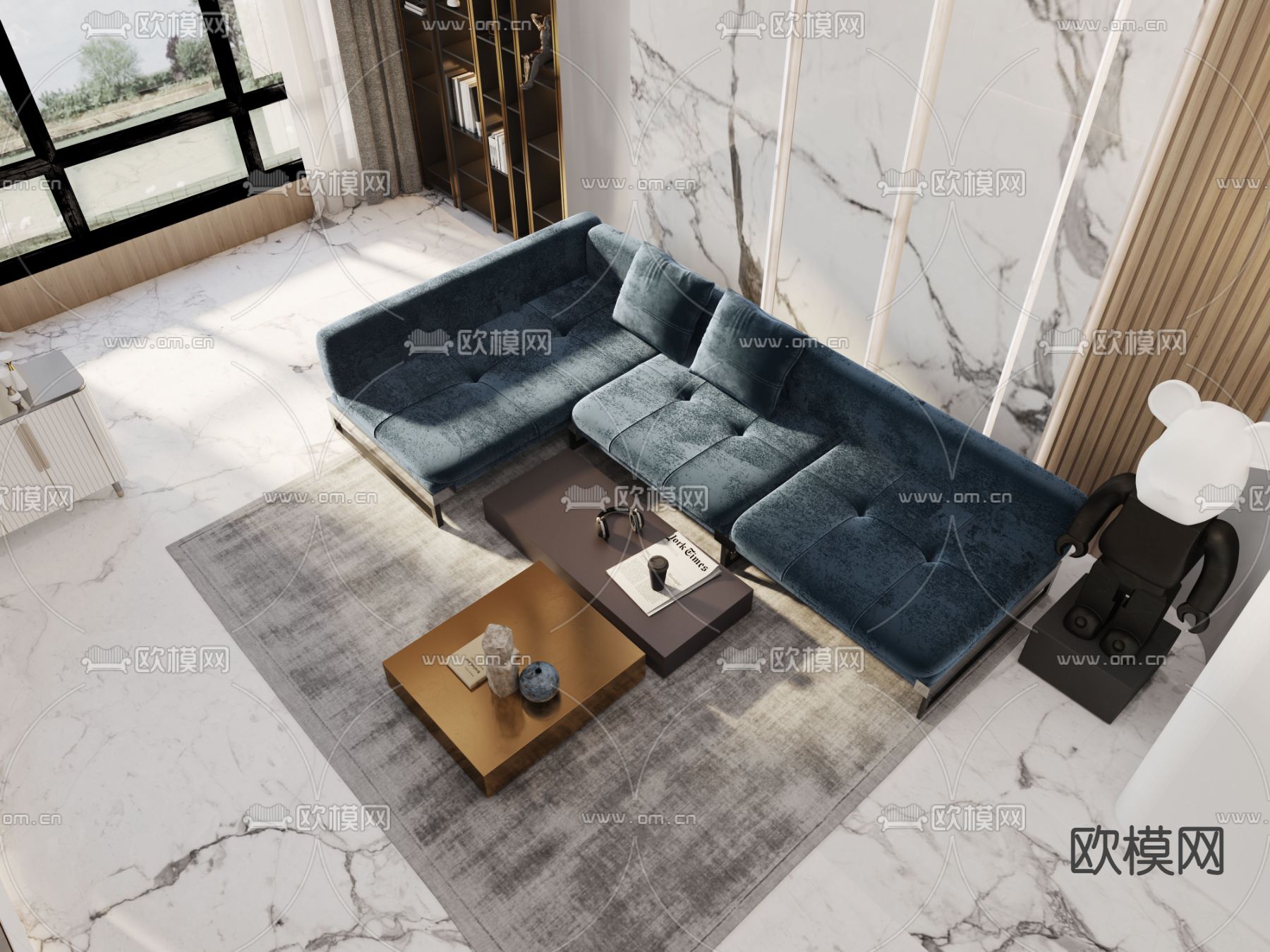 现代别墅客餐厅免费3d模型下载（渲染图3）