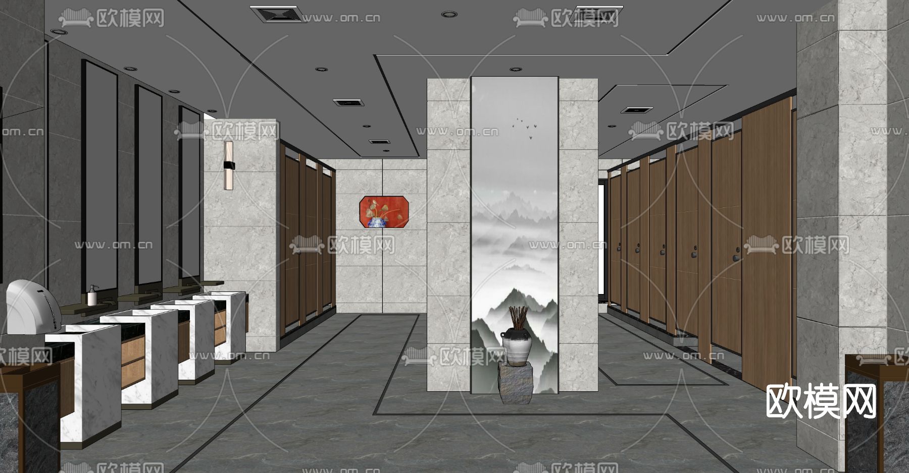 现代公共卫生间su模型下载