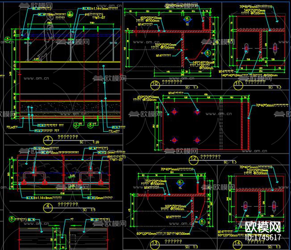 中庭栏杆节点大样下载（渲染图4）