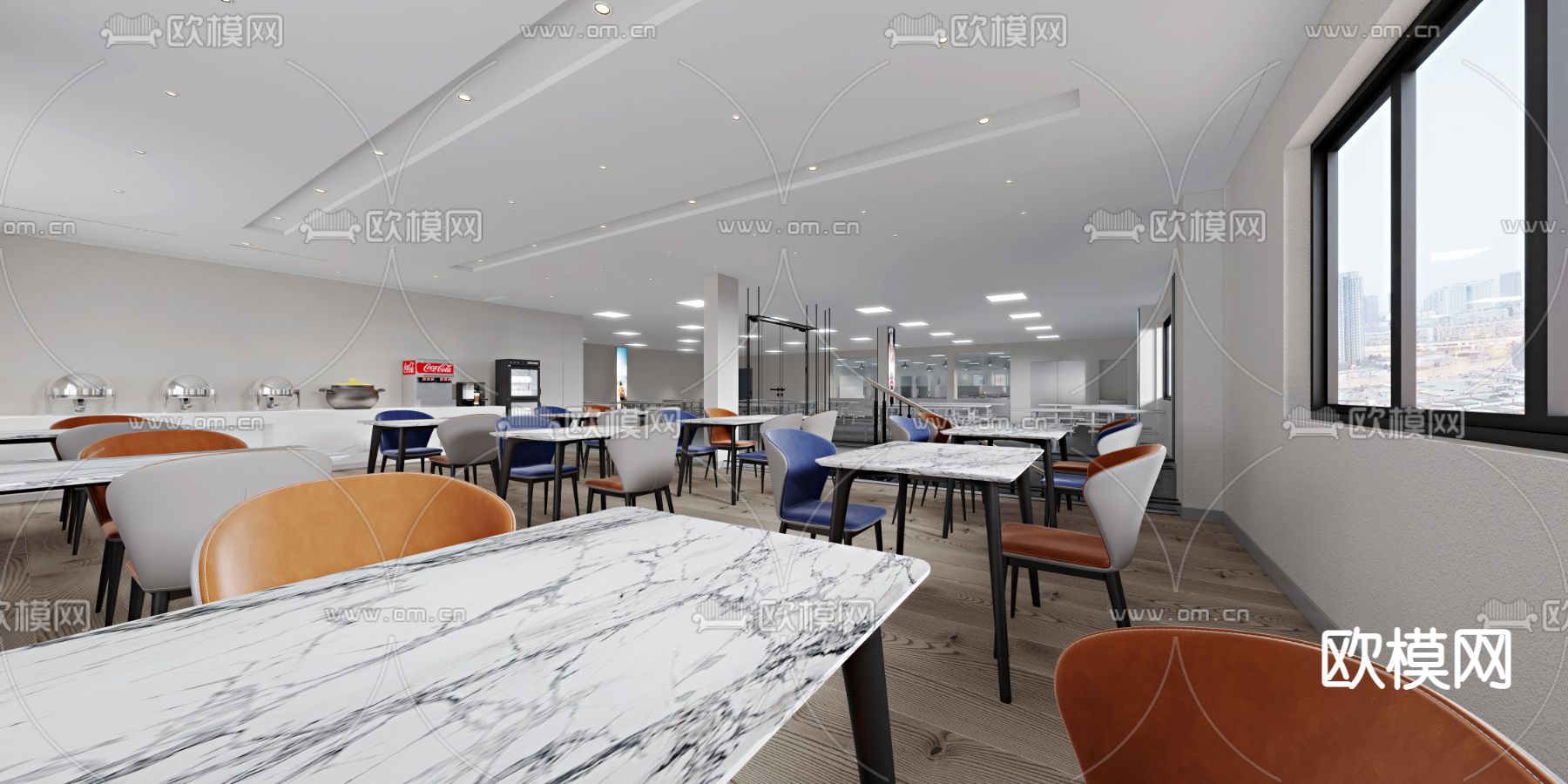 现代员工食堂免费3d模型下载