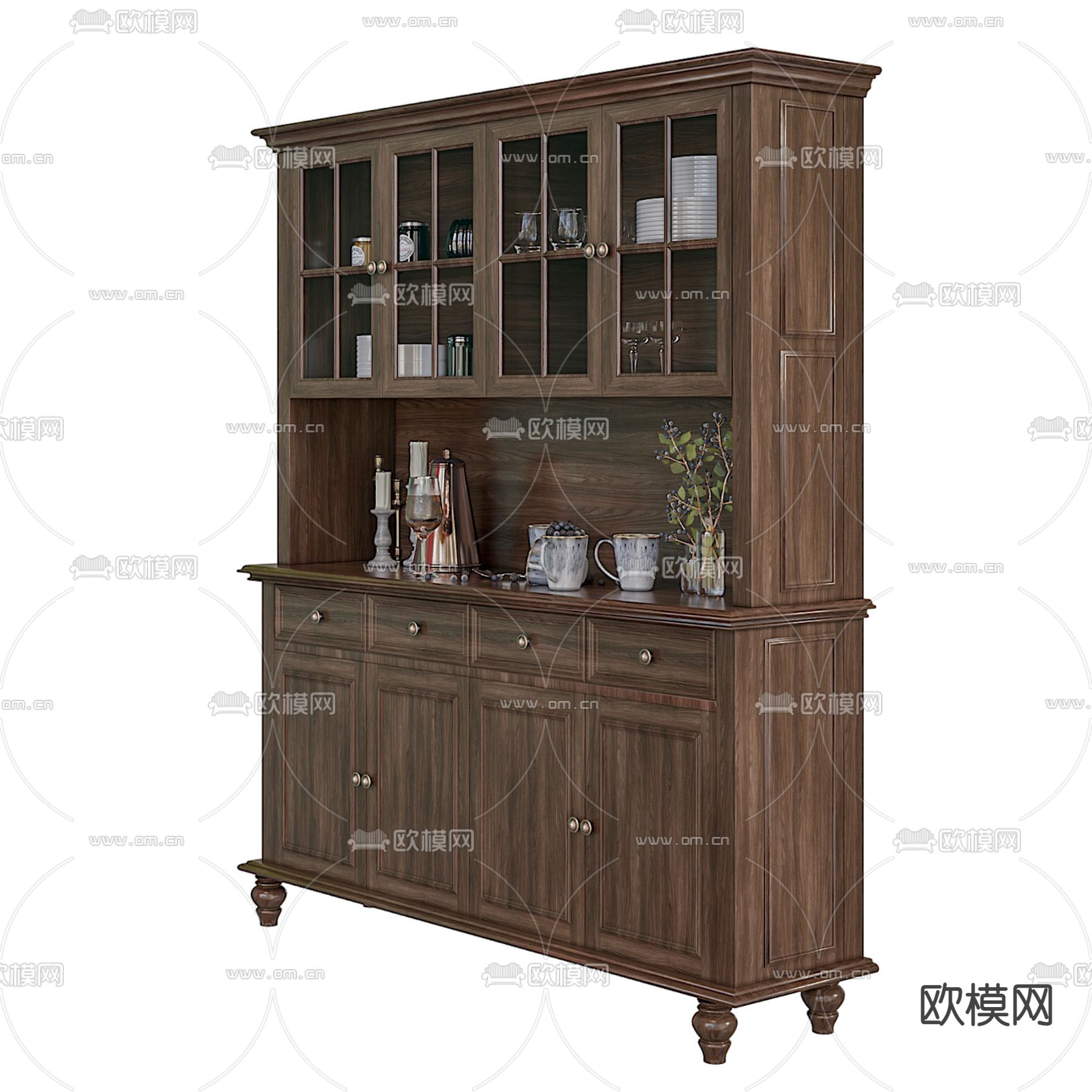 美式实木酒柜3d模型