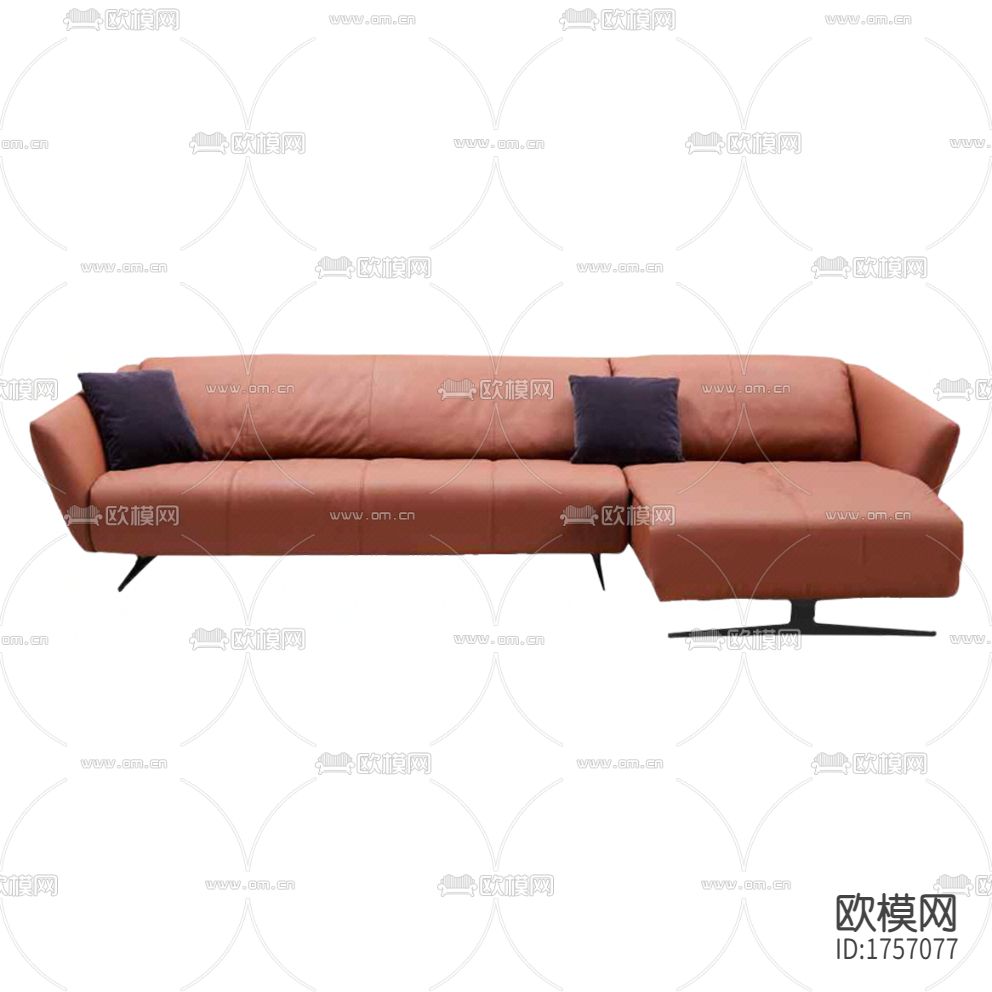 现代简约橙色皮革转角多人沙发下载
