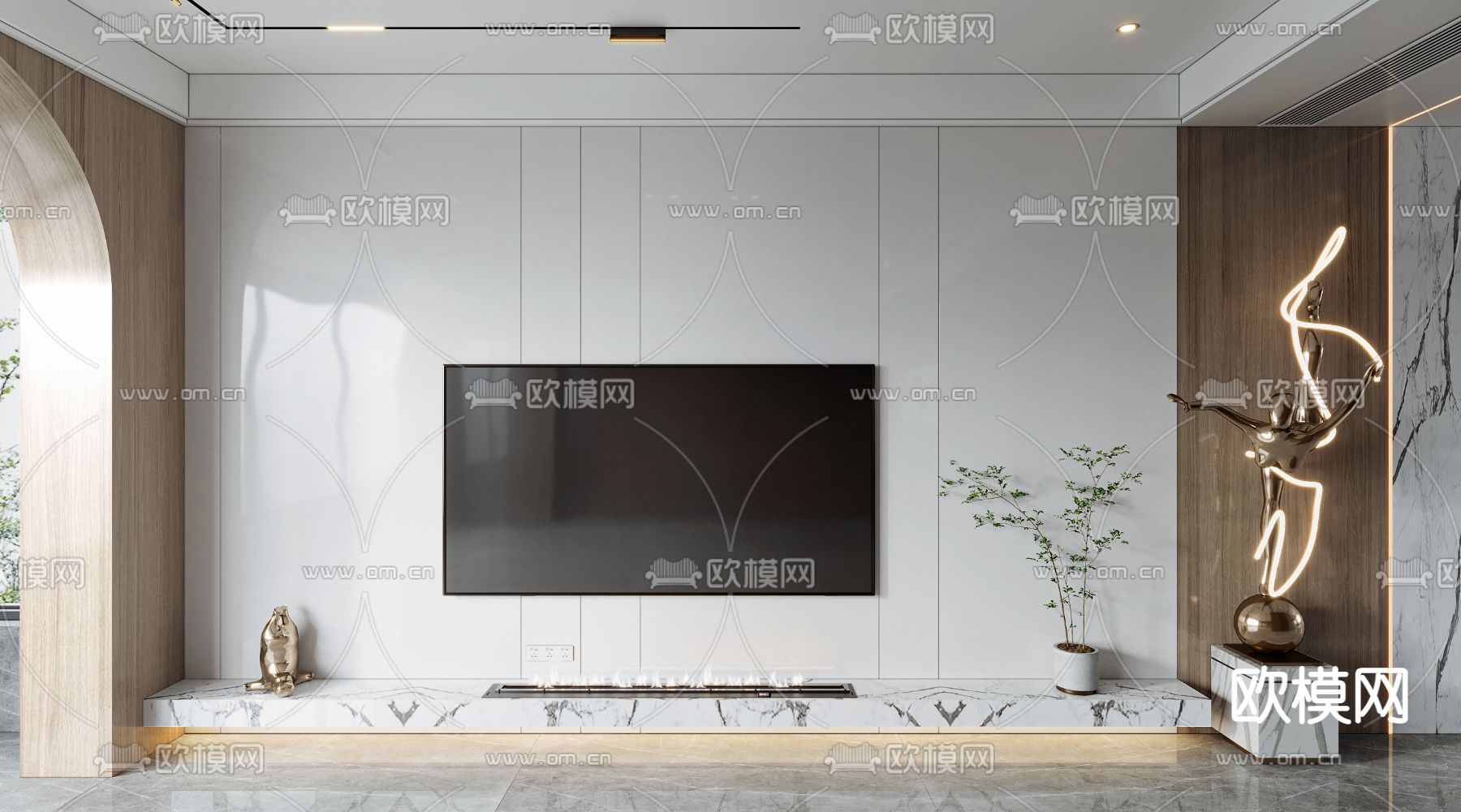 现代电视背景墙3d模型