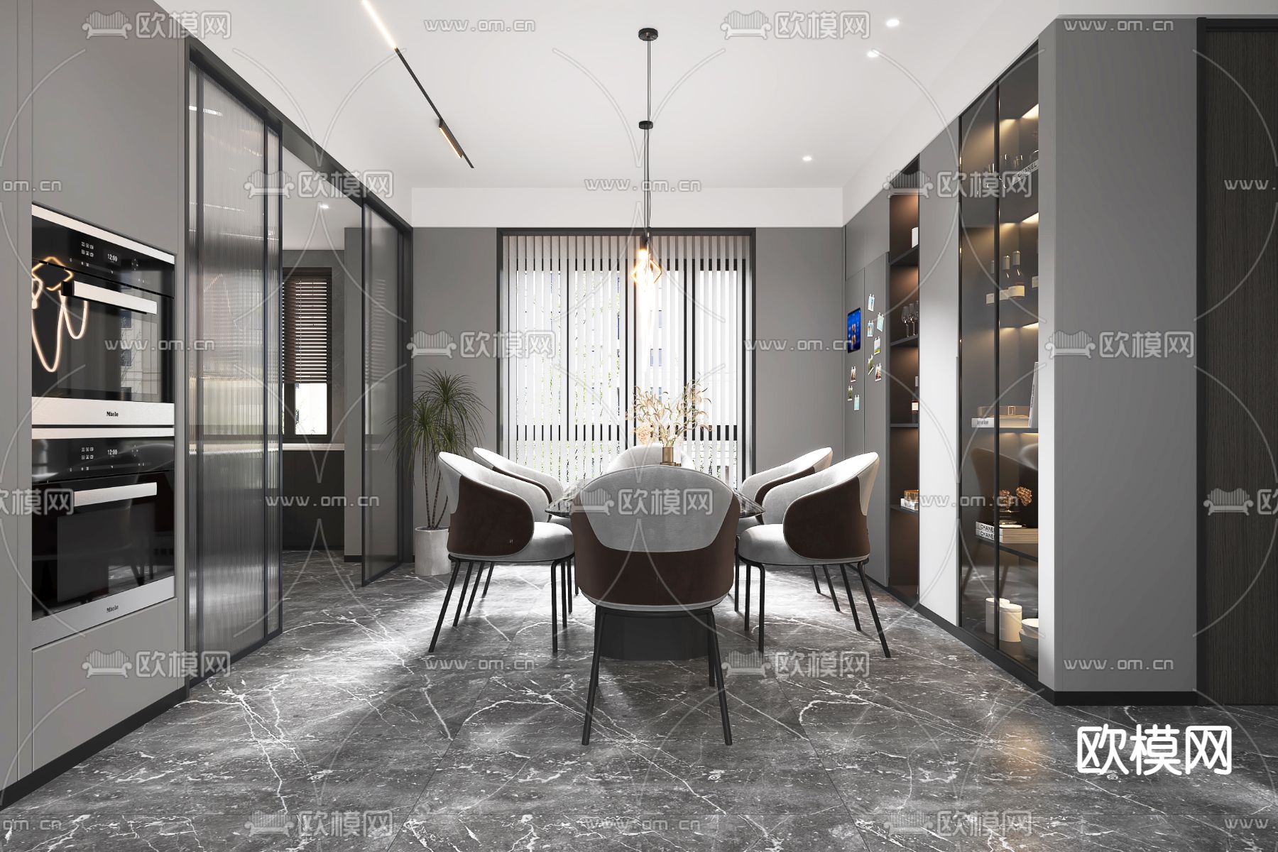 现代高级灰客餐厅3d模型下载（渲染图6）