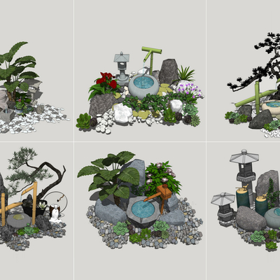  新中式庭院水景su模型 