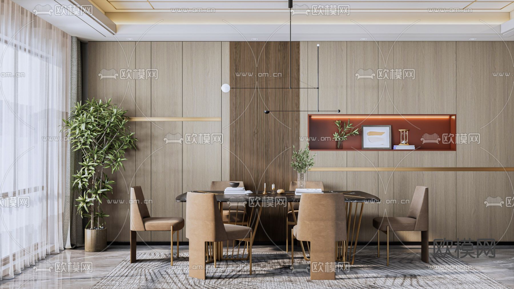 现代大理石餐桌椅su模型