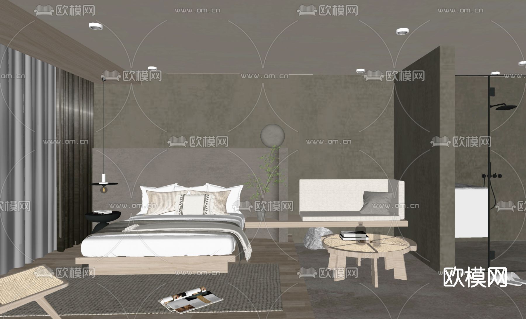 侘寂风民宿客房su模型下载（渲染图2）