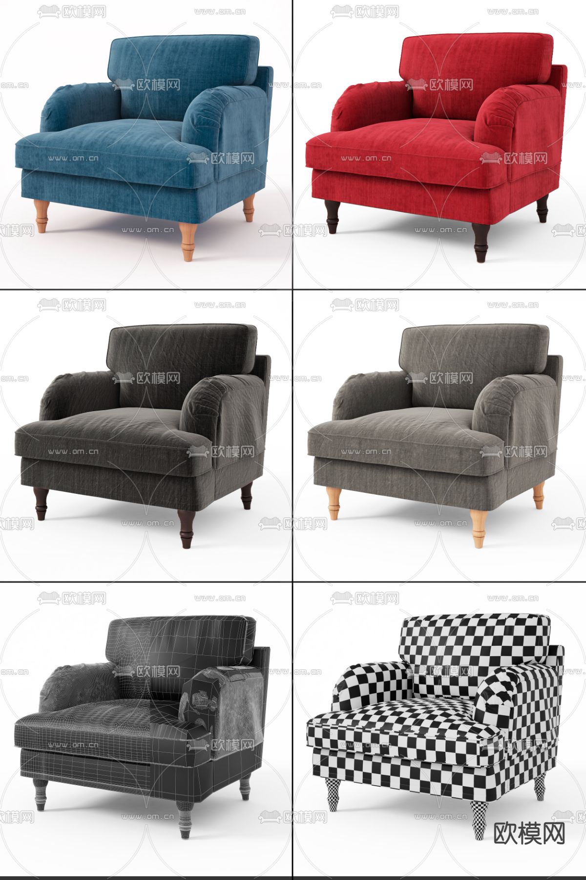 现代布艺双人沙发3d模型下载（渲染图3）