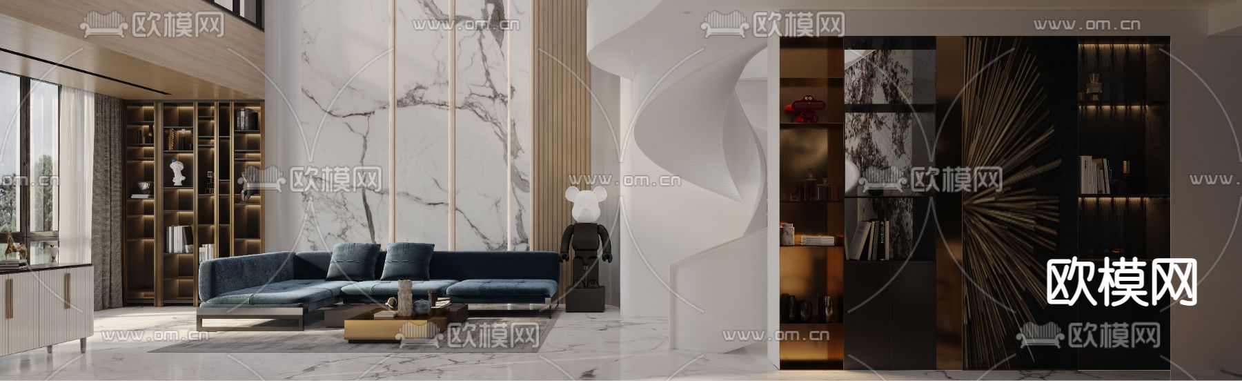 现代别墅客餐厅免费3d模型下载（渲染图2）