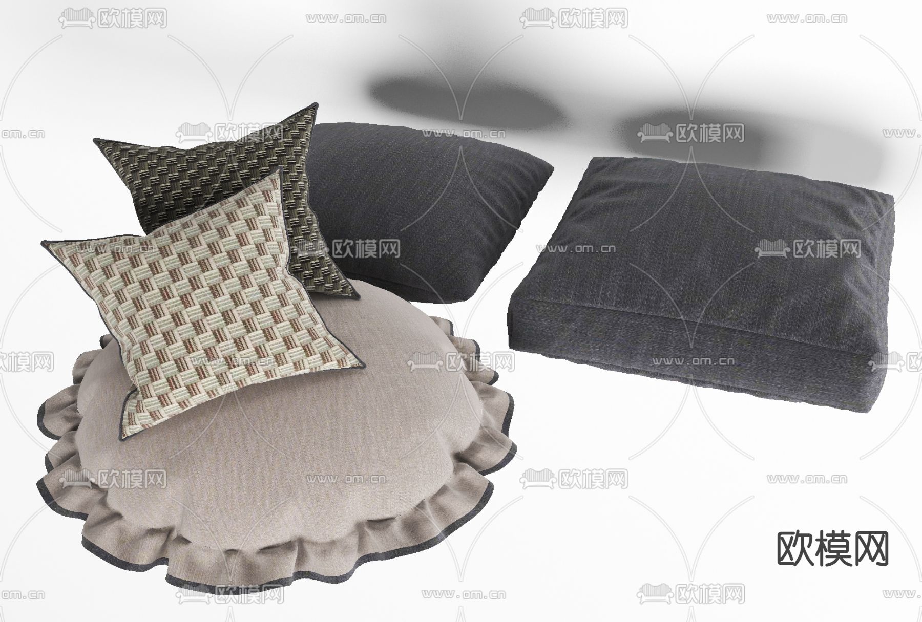 现代布艺抱枕坐垫免费3d模型下载