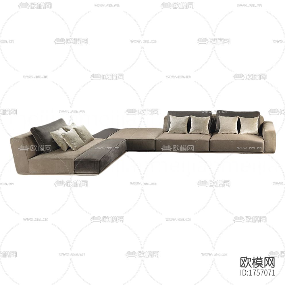 现代简约灰色布艺转角多人功能沙发下载