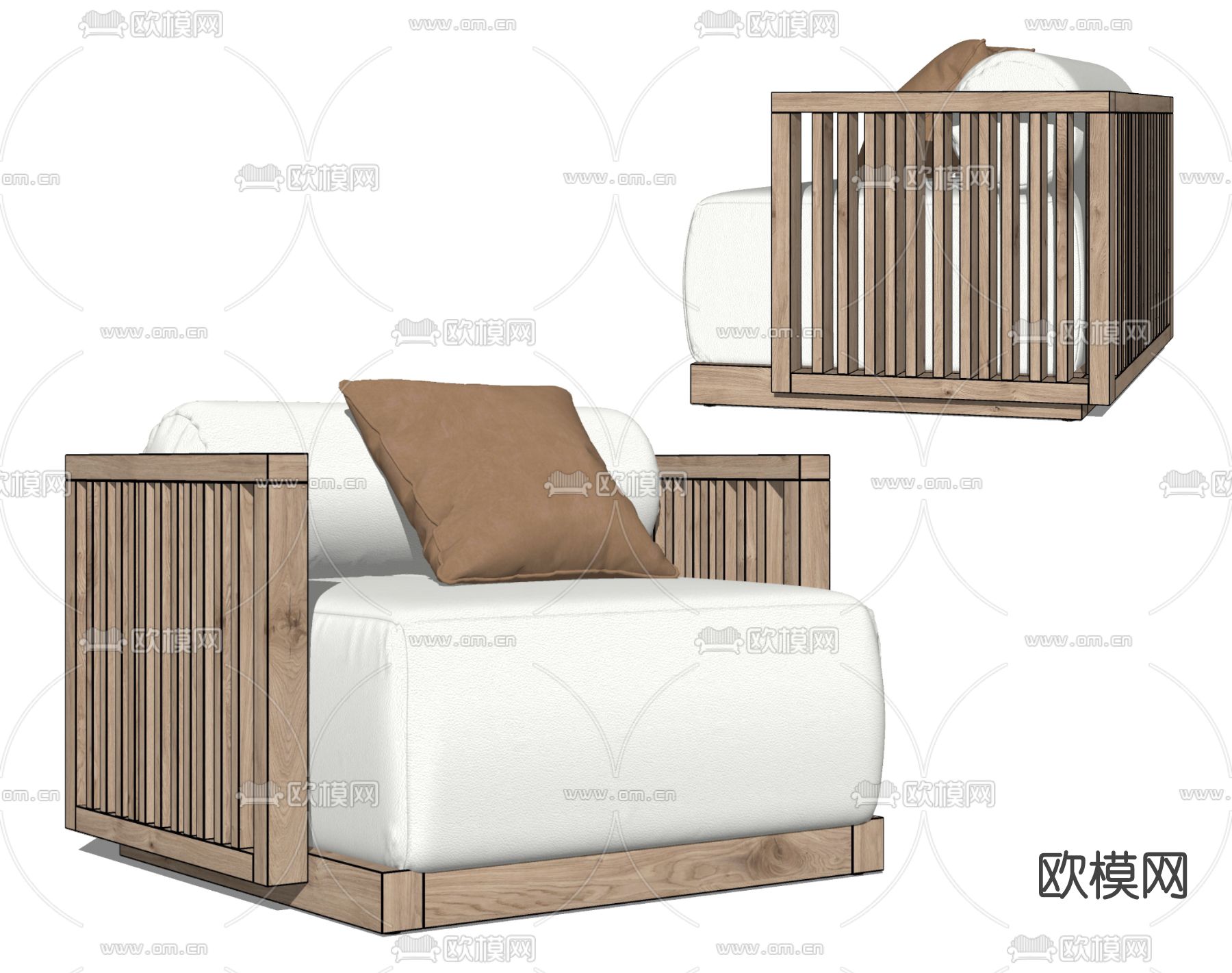 现代实木休闲椅su模型