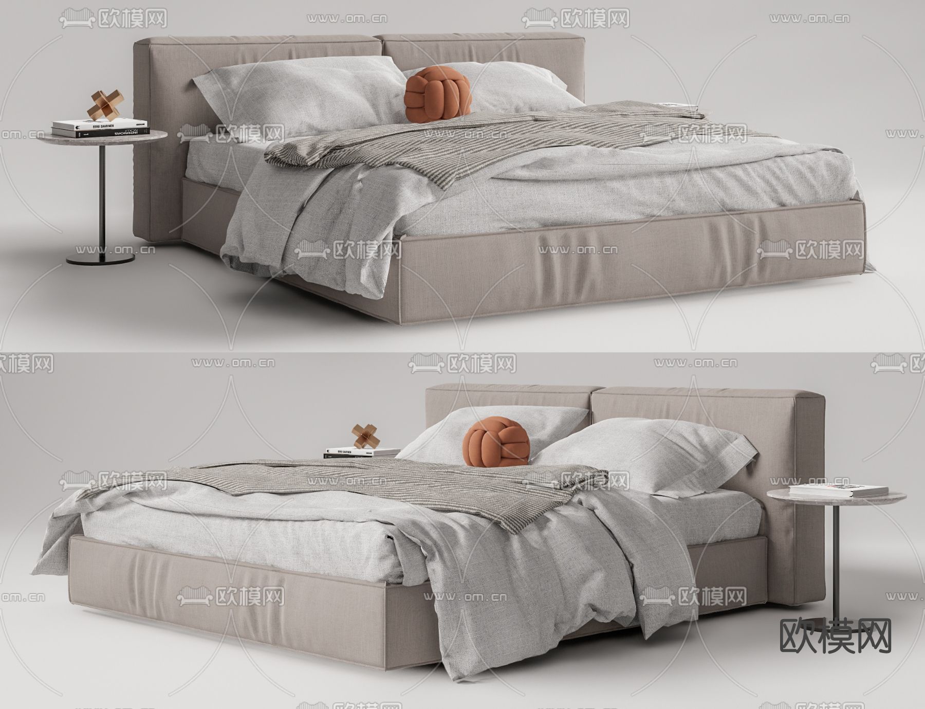 现代布艺双人床su模型下载（渲染图1）