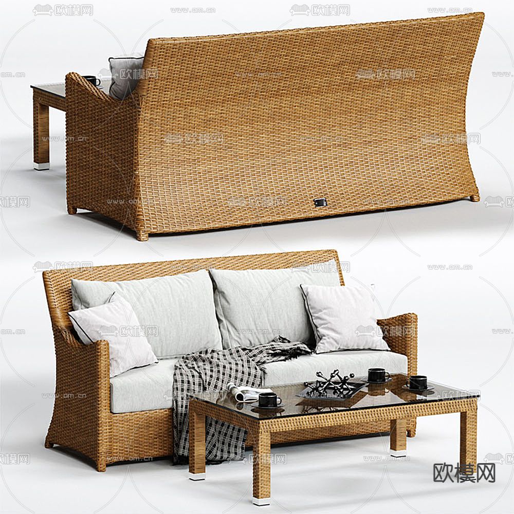现代编织双人沙发3d模型下载（渲染图3）
